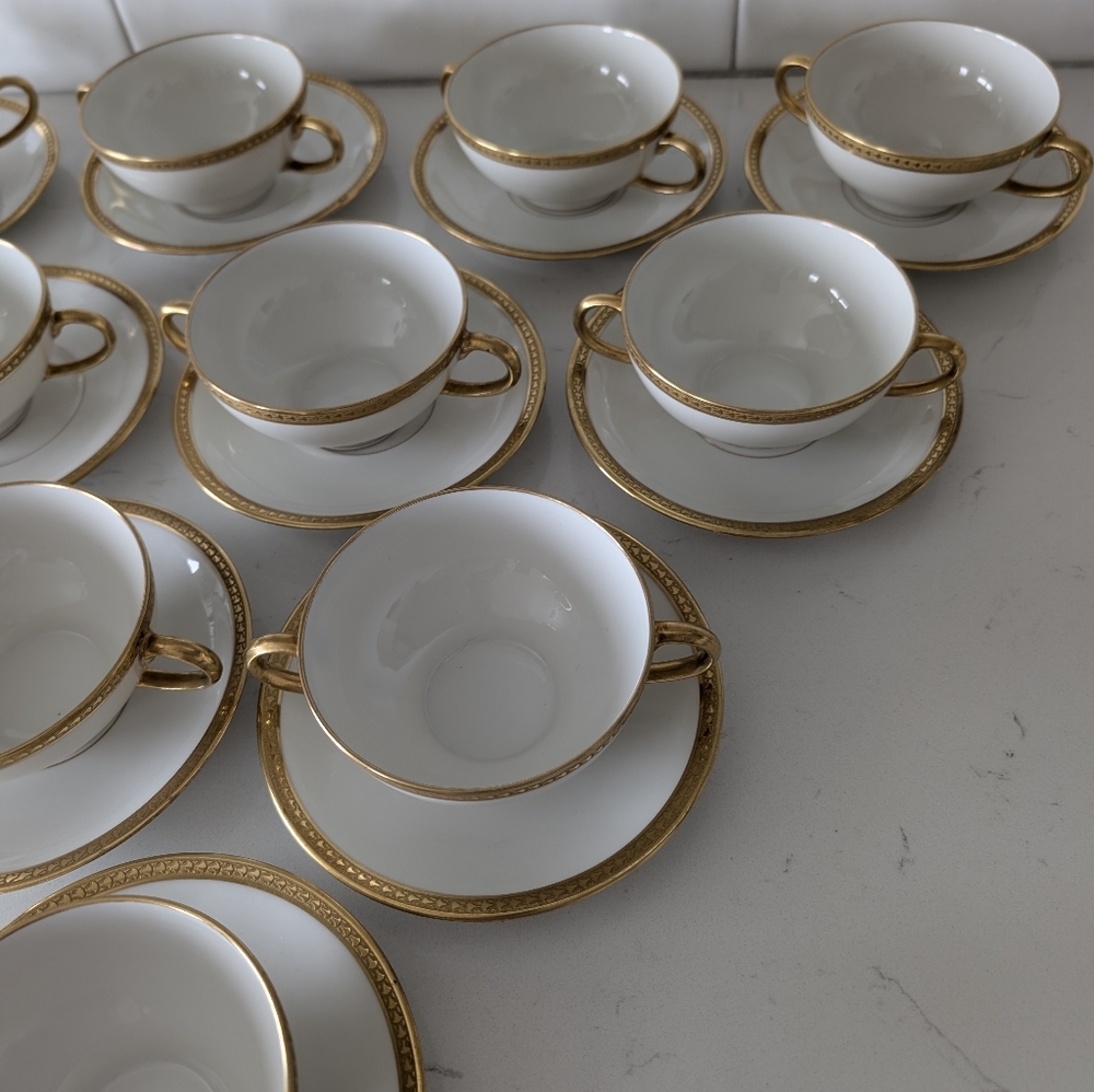 Limoges France William Guérin Circa 1900–1932 Soup Cup with Saucer Double Handle - Picture 5 of 16